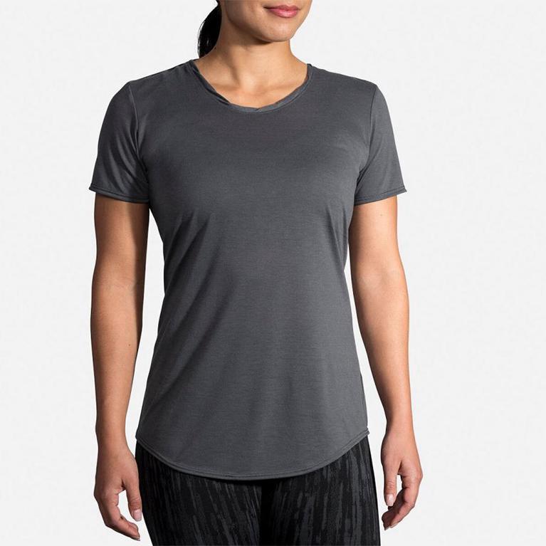 Brooks Distance Womens Short Sleeve Running Shirt - Grey - Indonesia (XKOY-50762)